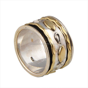 Wholesale 925 Sterling Silver Classic Party <b>Spinner</b> <b>Ring</b> Leaf Pattern Mixed Metal Brass Meditation Oxidized Anxiety Fidget - Product Image 1