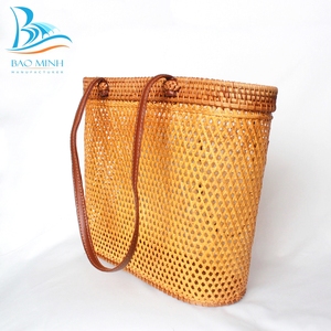 ที่มีคุณภาพสูงเวียดนามหวายเปิดทอผ้ากระเป๋าที่มีด้ามจับหนัง - Product Image 2