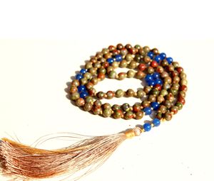 Collier Mala en Jaspe Unakite Fait Main avec 108 Perles, Bijoux Spirituels Hindous à la Mode avec Pierres Précieuses Nouées - Product Image 2