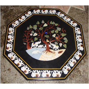 Plateaux de table à manger en pierre de marbre incrustée de Pietra Dura - Product Image 1