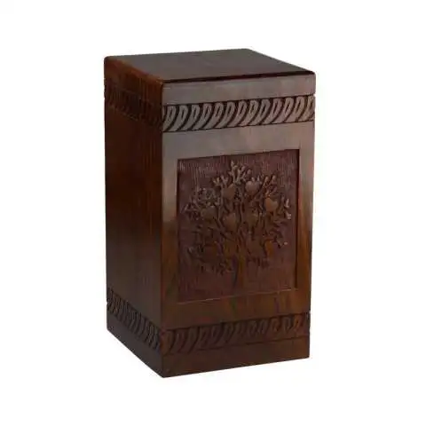 Classic Engraved Tree Memorial Cheap Wooden Casket Box for Adults Human Funeral Ashes Cremation urns American/European Style