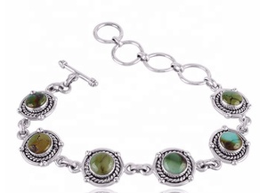 กำไลข้อมือ925สีเงินสเตอร์ลิงสไตล์วินเทจทำด้วยมืออัญมณีสีเทอร์ควอยส์หายากโรเดียมชุบ - Product Image 2