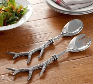 Ensemble de service à salade en acier inoxydable avec poignées en bois de cerf cuillère et fourchette modèle S/2 | Vaisselle décorative en métal en gros - Product Image 4