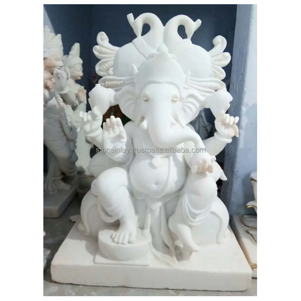 Indian Pure Makrana Marble Ganesha Murti