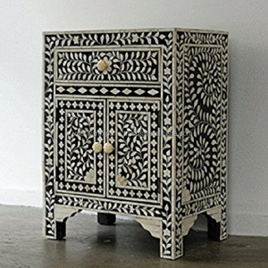 Cómoda de Madera Maciza con Incrustaciones de Hueso y Diseño Floral Marroquí Moderno para Sala de Estar - Product Image 5