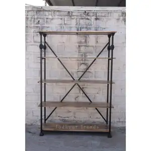 4-Tier Industrial Style Bookshelf of metal and wood Bookcase Furniture for Collection