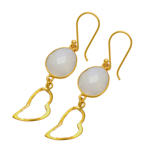 Oval briolette Arco Iris piedra lunar piedra preciosa chapado en oro plata esterlina 925 pendientes hechos a mano joyería precio bajo para regalo de boda. - Product Image 2