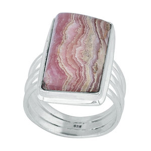 Anillo para nudillos de piedras preciosas de Rodocrosita con forma rectangular. Plata de Ley 925 con oro de 18 quilates Joyería hecha a mano de Casa De Plata" - Product Image 2