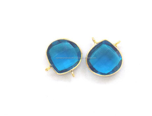 Blue Quartz Gemstone Jewelry Findings Gold Plated <b>Heart</b> Shape Double Bail Faceted Handmade Bezel Connector Jewelry Components - Product Image 5