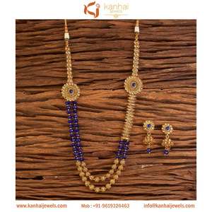 Collier Long Antique en plaqué or, bijou bleu à la mode, 17508 - Product Image 1