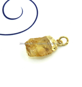 Colgante de cuarzo de citrino y cereza, amuleto de Latón chapado en oro con piedras preciosas de una sola bail, fabricante de joyas - Product Image 4