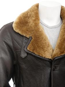 Gabardina de piel de oveja marrón para hombre/abrigo largo de piel de oveja - Product Image 3