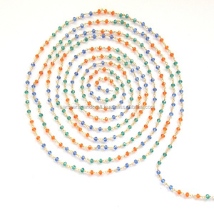 Chaîne de chapelet multi-pierres faite à la main plaqué or 3-4mm forme de rondelle pierres taillées à facettes composants de fabrication de bijoux à la mode - Product Image 3