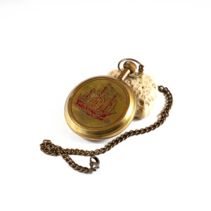 Antique Finish 2\" Brass London Pocket <b>Watch</b> with <b>Chain</b> Alloy Material Display <b>on</b> Shelf - Product Image 2