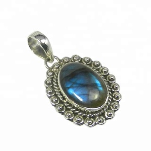 Custom Women's Fine Jewelry 925 Sterling <b>Silver</b> Labradorite Gemstone Pendant with Gold Plating Premium Necklace & <b>Charms</b> - Product Image 1