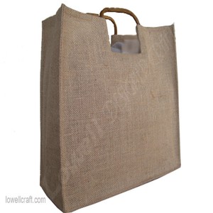 <b>Medium</b> Cane Handle Jute Large Capacity Shopping <b>Tote</b> <b>Bag</b> Custom Logo Canvas Leather PC Supermarket Gift Storage Packaging Plain - Product Image 1