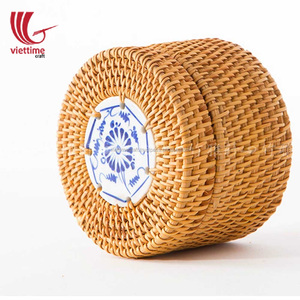 Boîte de rangement en rotin de paille durable de petite taille avec couvercle, vente en gros de bacs de rangement en rotin vietnamien - Product Image 2
