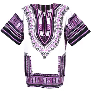 Fabricante e Fornecedor de 100% de algodão branco unisex azul africano dashiki camisa camiseta para o verão