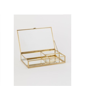 Gold-colored Glass Box with Lid Rectangular Minimalist Design Hinged Multifunction <b>Storage</b> - Product Image 1