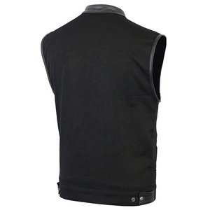 Nouveau gilet de motard en denim pour homme avec garniture en cuir véritable, logo personnalisé, taille plus, saison printemps - Product Image 2