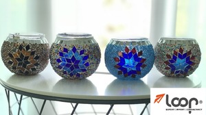 Support de bougie en verre mosaïque traditionnel fait à la main de haute qualité 10CM Marque Loop pour la décoration de la maison - Product Image 3