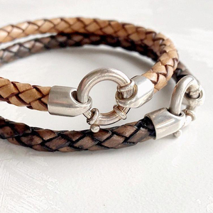 Handmade Magic Leather and Sterling Silver Spring Ring <b>Bracelet</b> - Product Image 1