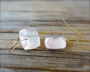 925 sterling silver <b>Rose</b> <b>Quartz</b> Gemstone Vermeil Gold <b>Earrings</b> - Product Image 1