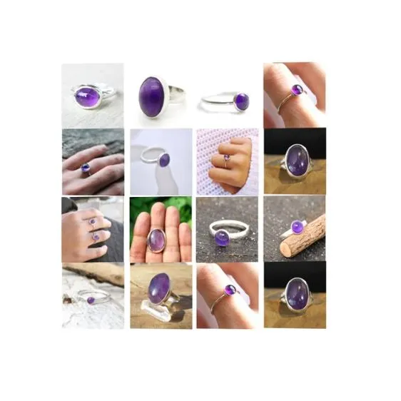 oval round pear square fancy rectangle stone gemstone cabochon 925 sterling silver amethyst ring