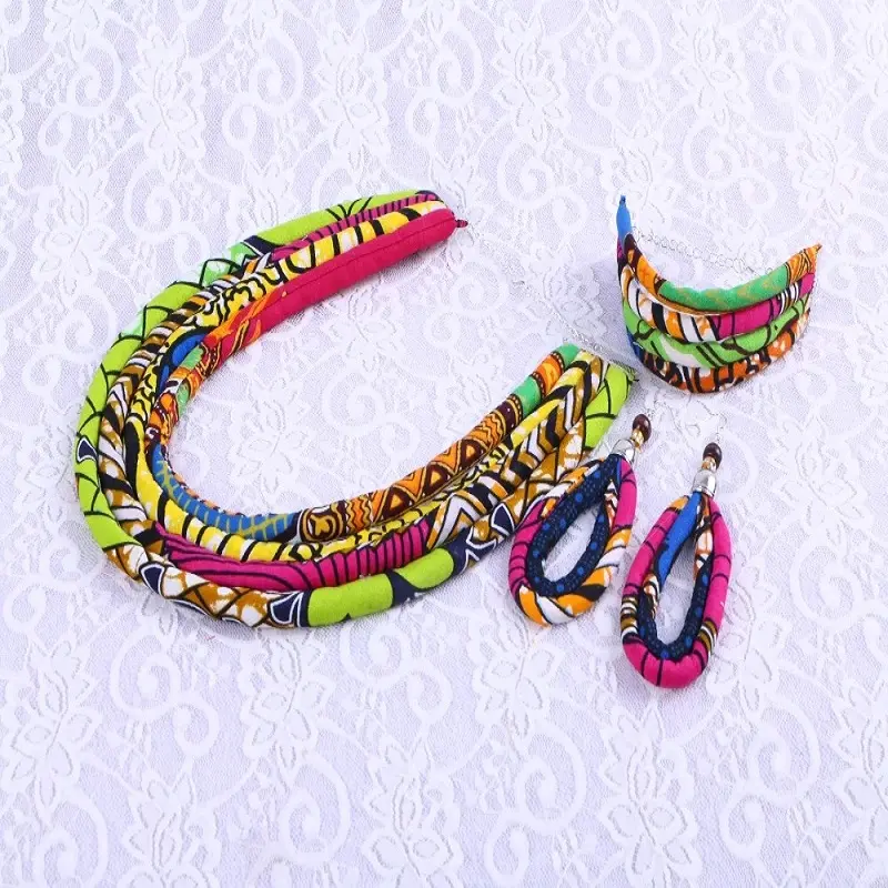 2019 Ankara Necklace Earrings Bracelet Jewelry Sets African Wax Fabric Print Ankara Jewelry Sets Handmade Accessories WYX12