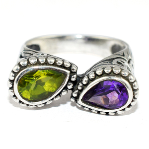 Anillo de Plata de Ley 925 con peridoto de amatista en forma de pera, joyería de diseño único - Product Image 2