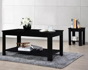 Table basse + table d'appoint en bois massif de couleur noire fabriquée en malaisie, table basse rectangulaire bon marché
