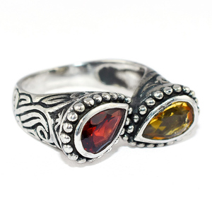 Bagues en argent Sterling 925 avec grenat de Citrine en forme de poire, exportateur et grossiste de bijoux en argent avec pierres précieuses - Product Image 1