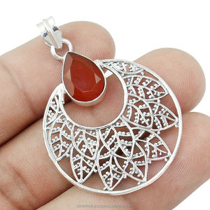 Cornaline rouge 925 argent Sterling poire forme lunette réglage pierre précieuse pendentif fin pour hommes femmes délicat pendentif et breloques - Product Image 1