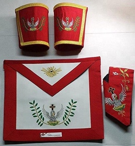 Conjunto de Gorro y Mandil Masónico Americano, Rito Escocés, Grado 32, Águila de Doble Cabeza, Bordado a Mano con Hilo Metálico - Product Image 1