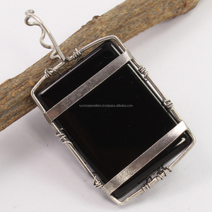 Naturel NOIR ONYX Gemstone Vintage Lovers Nouveau Designer 925 Solide Argent Sterling Fabriqué À La Main Solitaire Pendentif - Product Image 2