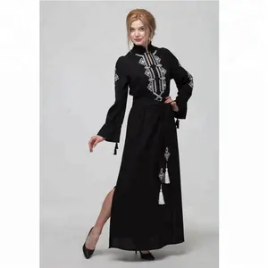 우크라이나 의상 여성용 수제 자수 블랙 린넨 우크라이나 드레스