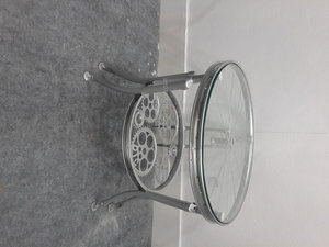 Modern Industrial <b>Glass</b> Metal Nesting <b>Side</b> <b>Table</b> Set with Decorative Gear Shelf Round Accent Furniture for Stylish Home Interior - Product Image 6