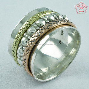 Bague spinner en argent sterling 925 faite à la main triple ton mariage fiançailles fête ou cadeau bijoux d'Inde - Product Image 3