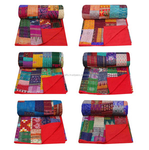 Indio hecho a mano seda Sari patchwork kantha colcha - Product Image 2