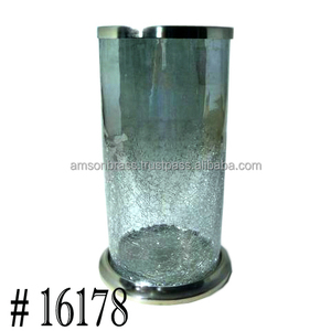 Silver Finishes Metal Iron Glass <b>Pillar</b> <b>Candle</b> Holder for Christmas - Product Image 6