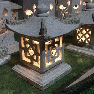Lanternas solares de granito de pedra decorativa, jardim