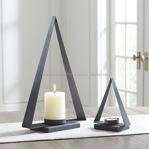 Triangle Shape <b>Black</b> Iron <b>Pillar</b> <b>Candle</b> Holders Handmade Eco-Friendly with Customized Sizes for Home Wedding Tabletop Decoration - Product Image 1