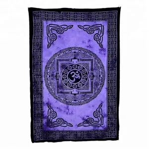 OM Zodiac Indian Purple Mandala Tapestry Meditation Wall Hanging Twin Mandala Astrology Tapestry