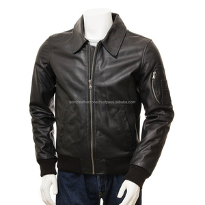 Chaqueta de Cuero Negra de Moda ISONZ de Primera Calidad, para Exteriores, con Cremalleras y Forro de Seda, Personalizable - Product Image 1