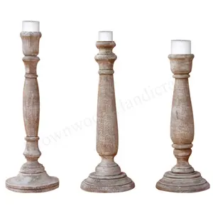 Conjunto de charmes rústicos de 3 velas de madeira, suporte de velas de madeira lavagem branca perfeita para decoração de casa em qualquer ocasião a partir de balcão, preço por atacado