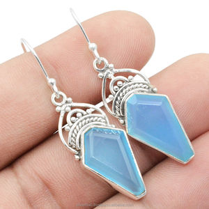 Blue Chalcedony Dangle <b>Drop</b> <b>Earring</b> Gemstone Sterling <b>Silver</b> Gold Plated Fancy Design Dangle <b>Drop</b> <b>Earring</b> Wholesale Fine <b>Earring</b> - Product Image 5