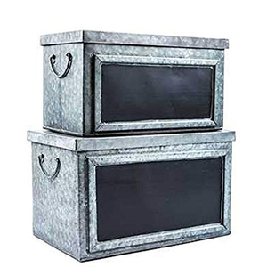 Rectangular Galvanized Tin Metal <b>Trunks</b> Boxes 2 Piece Set - Product Image 1