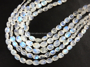 Perles de pierre de lune arc-en-ciel bleu naturel AAA en vrac lisses en gros perles ovales pour l'utilisation de bijoux - Product Image 6