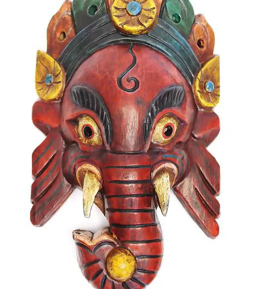 Máscara de madera para colgar en la pared, Intarsia, el señor hindú, Ganesh, de nepalí