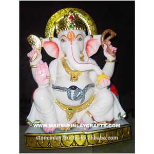 Statue décorative de Ganesha en marbre blanc pour la maison - Product Image 1